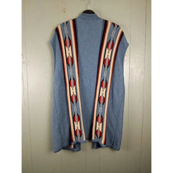 Chaps Womens Cardigan Sweater 2X Blue Aztec Western Long Loose - Picture 2 of 8